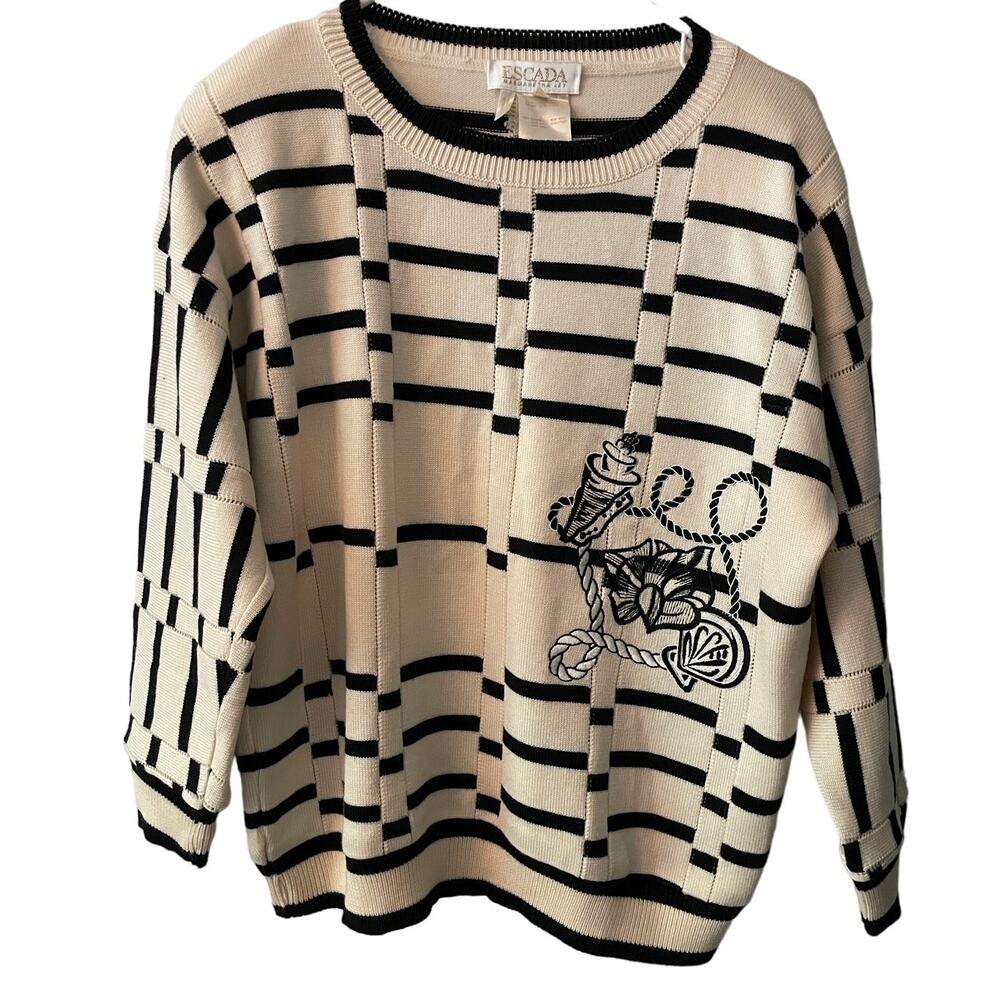RARE ESCADA Vintage 1980s/90s signature nautical B&W wool sweater size 36